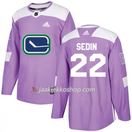 Miehille NHL Vancouver Canucks Pelipaita Daniel Sedin 22 Adidas 2017-2018 Violetti Fights Cancer Practice Authentic